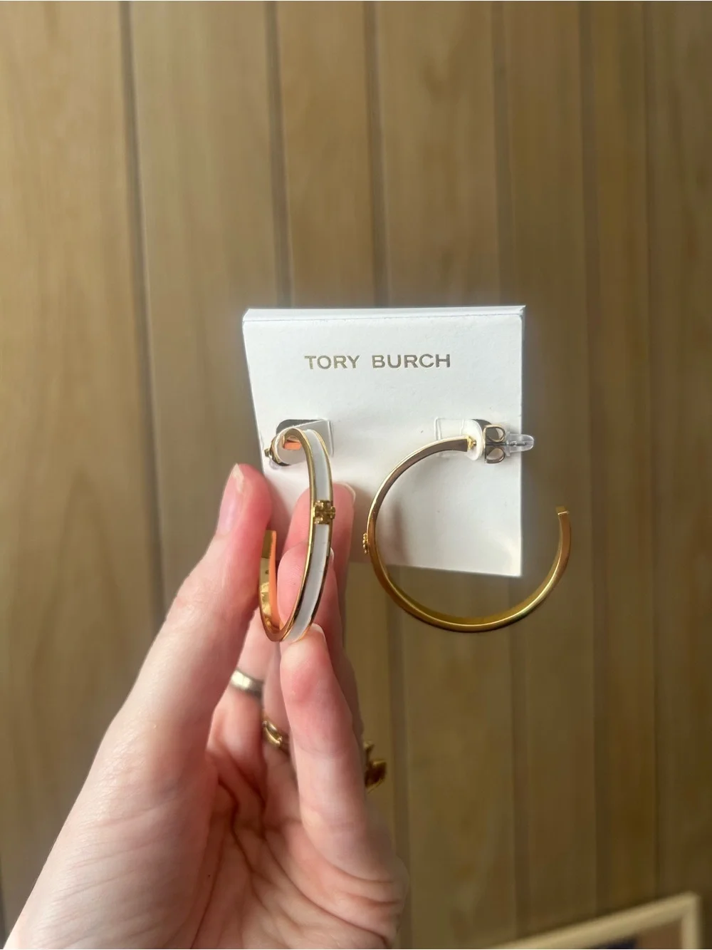 Tory Burch gold and white hoop earrings